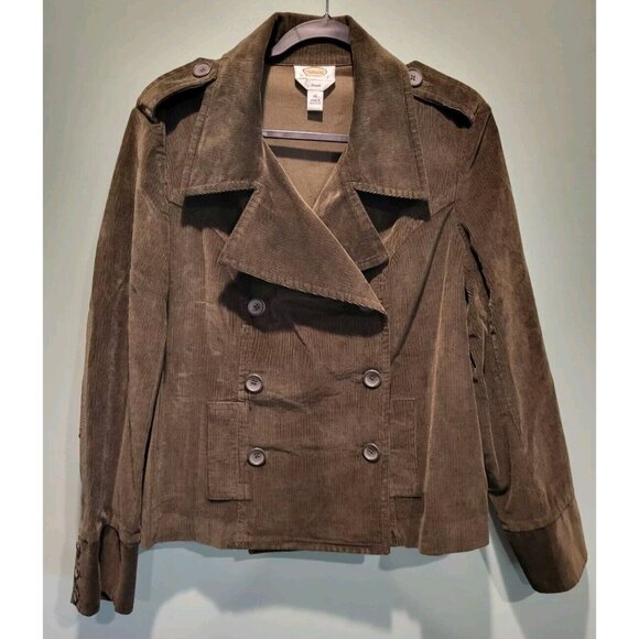 Vtg Talbots Brown Corduroy Double Breasted Elbow Patch Lightweight Jacket Sz 14 - Picture 1 of 7